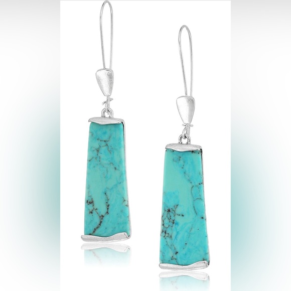 🆕 Robert Lee Morris "Mosaic" Semiprecious Turquoise Stone Long Drop Earrings - Picture 5 of 6